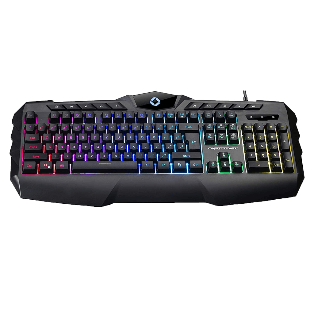 Chiptronex Kranos RGB Backlit Gaming Keyboard LED 104 Keys USB Ergonomic Wrist Rest Keyboard 10 Multimedia Keys 7 RGB Color Modes