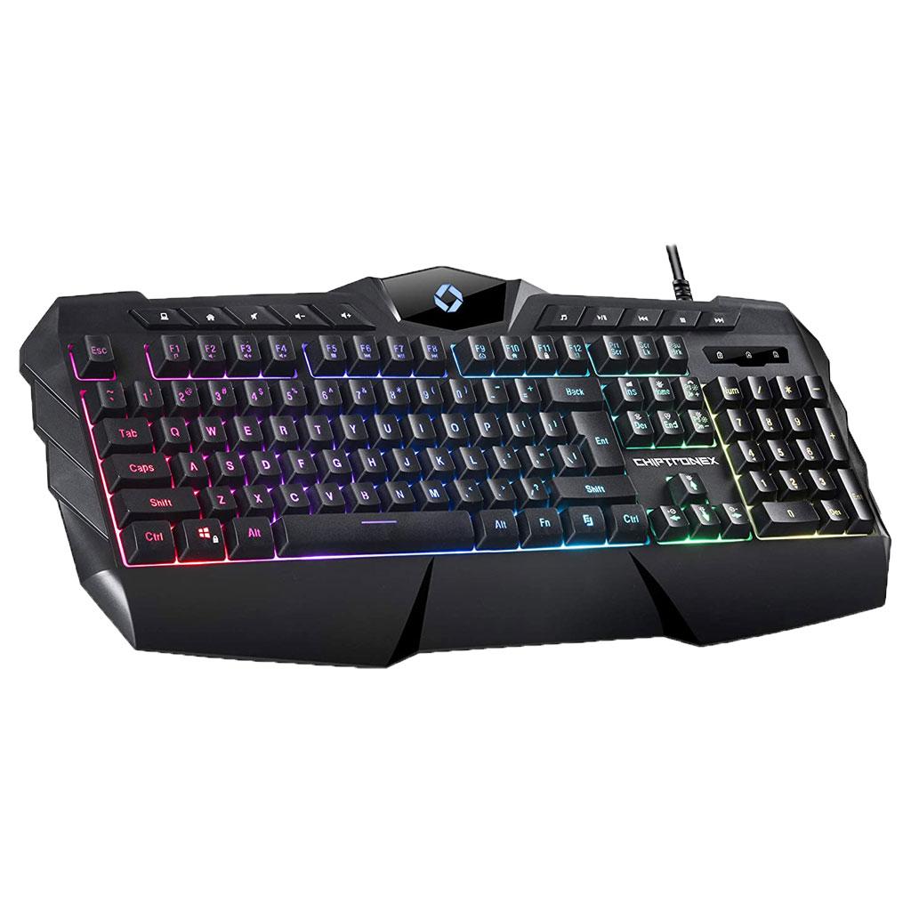 Chiptronex Kranos RGB Backlit Gaming Keyboard LED 104 Keys USB Ergonomic Wrist Rest Keyboard 10 Multimedia Keys 7 RGB Color Modes